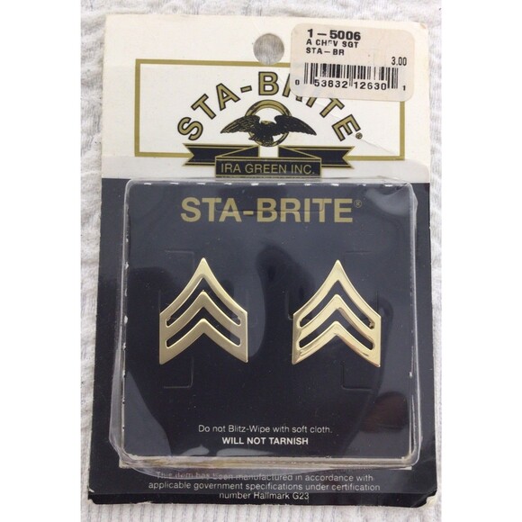 Vintage New US Army Sergeant's Collar Pins Gold Toned - Picture 1 of 2